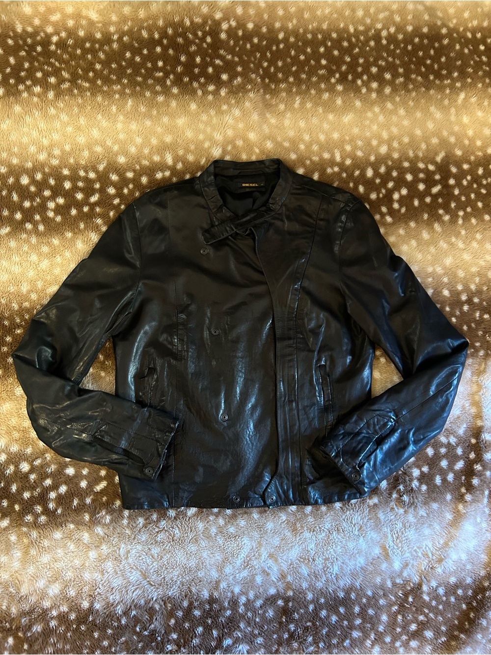 Vintage Diesel Black Gold Label Asymmetrical Lambskin Leather Jacket size M